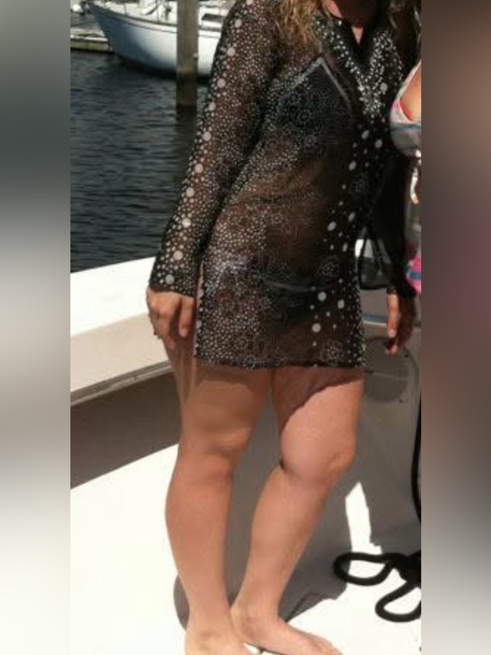 Sheer Black Crystal Embellished Long Sleeve Mini Cover-Up